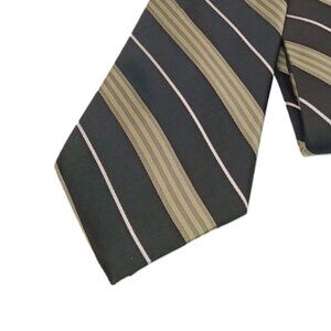 Croft & Barrow Silk Repp Tie Men’s 62” Black Taupe Stripe Preppy Wide New